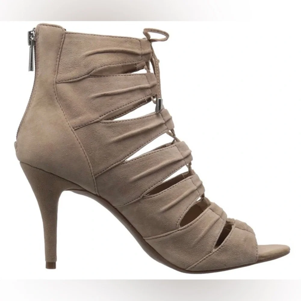 Jessica Simpson Suede JS‎ Mahiri Women's Lace-Up Tan Heeled Sandals.New Peep Toe